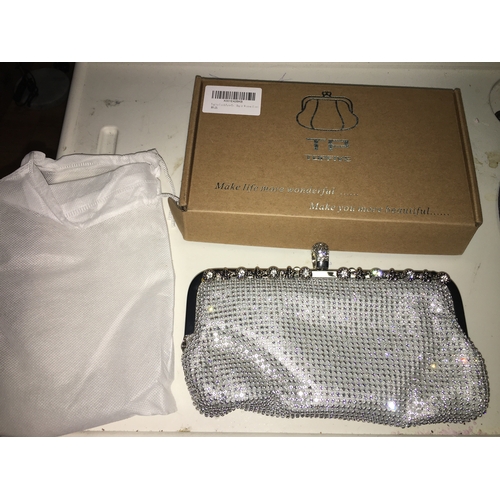 68 - NEW BOXED WITH DUST BAG topfive Silver Evening Clutch/Shoulder Purse Rhinestones Bag