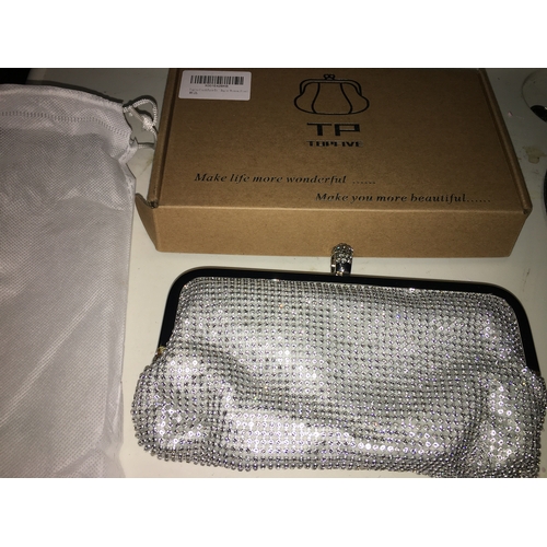 70 - NEW BOXED WITH DUST BAG topfive Silver Evening Clutch/Shoulder Purse Rhinestones Bag