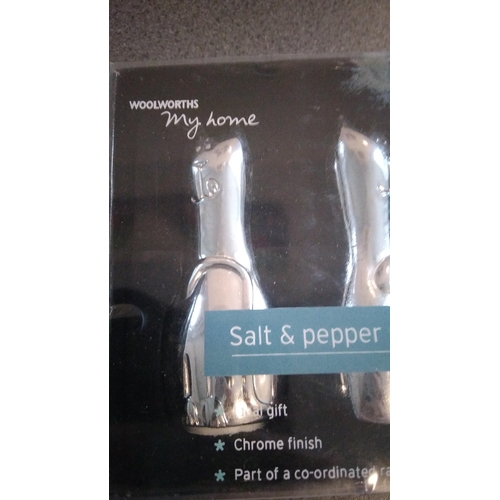 701 - BOXED WOOLWORTHS CHROME SALT AND PEPPER SET