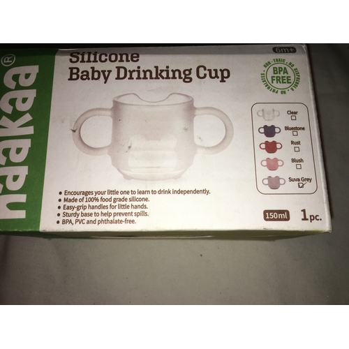 62 - NEW BOXED HAAKAA SILICONE BABY DRINKING CUP IN SILVER