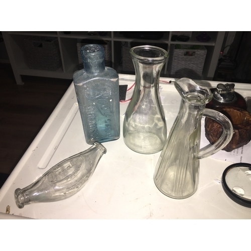 497 - selection of early glass including Boot's Chemist, PeekaBoo feeding bottle, Pourer and Caraffe