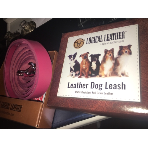 100 - NEW BOXED LEATHER DOG LEESH IN PINK
6 FEET LONG