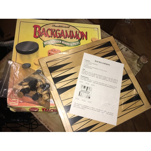 58 - AS NEW BOXED NEVER USED BACKGAMMON WITH WOODEN BOARD