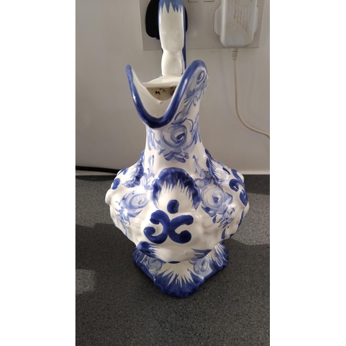 496 - VERY NICE BLUE AND WHITE HANDLED JUG