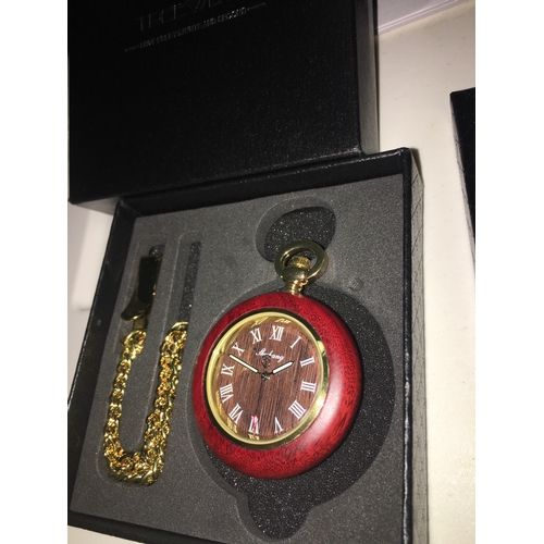 248 - NEW BOXED TREEWETO WOODEN POCKET WATCH WITH ALBERT