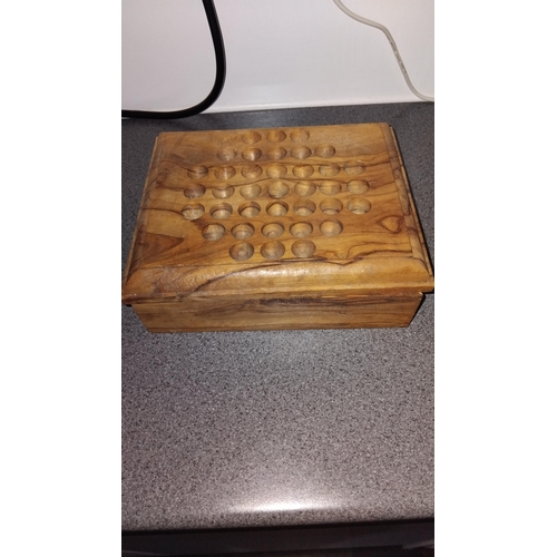 699 - HINGED BOX OF WOODEN SOLITAIRE AND DOMINOES