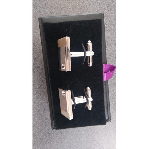 644 - BOXED PAIR OF CUFFLINKS WITH STONES