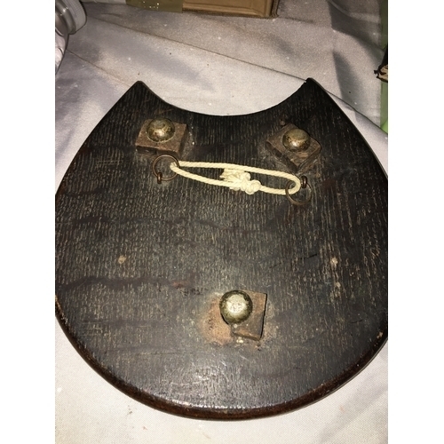 397 - VERY NICE LUCKY HORSE SHOE ON WOODEN HORSE SHOE PLAQUE WSITH HORSE SHAPED EARS IN THE MIDDLE