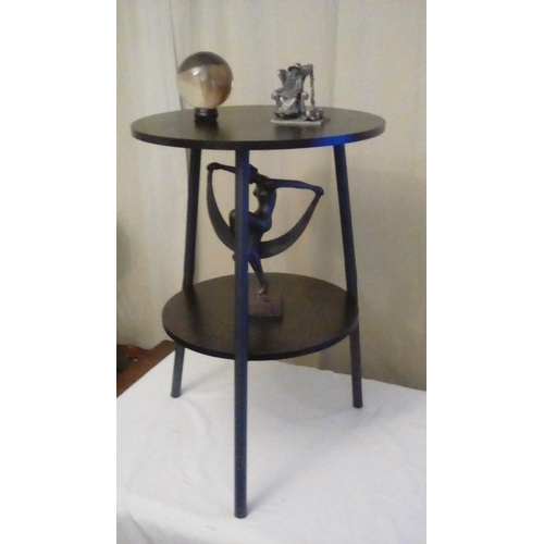 370 - VERY NICE KZOBYD Round Side Table 2 Tier End Table With Black Table Top Round Coffee Table with Meta... 