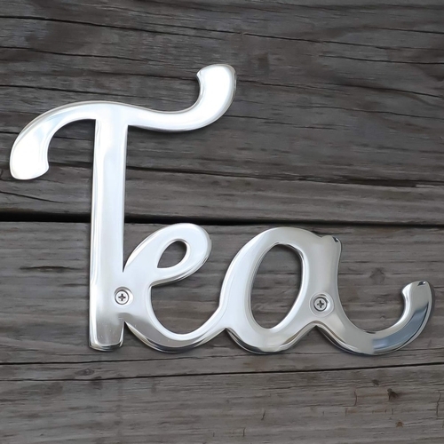 33 - NEW BOXED Polished Metal Tea Sign for Kitchen Wall Décor