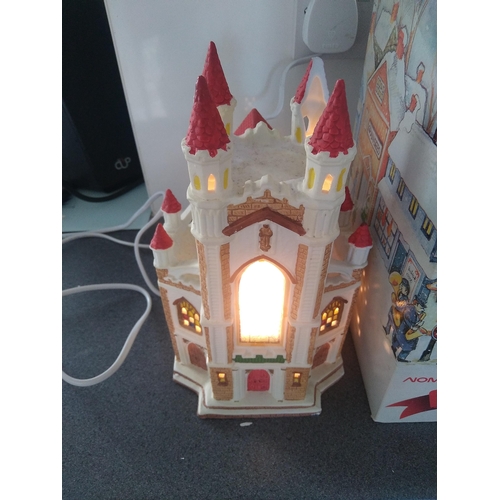 535 - XMAS BOXED DICKINSVILLE PORCELAIN LIGHT UP CHURCH A/F