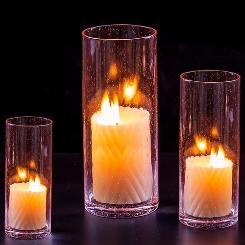 51 - NEW BOXED SET OF THREE GLASS CANDLE HOLDERS