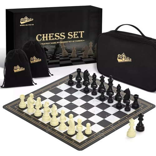 738 - NEW BOXED Peradix Chess Set | 20'' x 20'' Chess Board With Weighted Chessmen Staunton Pieces | 2 Ext... 