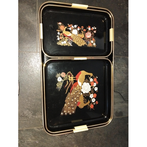 502 - THREE MATCHING ORIENTAL STYLE TRAYS