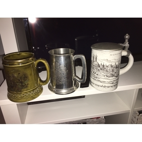 290 - NICE SELECTION OF 3 vintage tankards Including Pewter