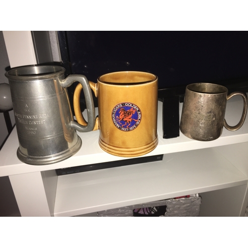 287 - NICE SELECTION OF 3 vintage tankards including pewter and plated