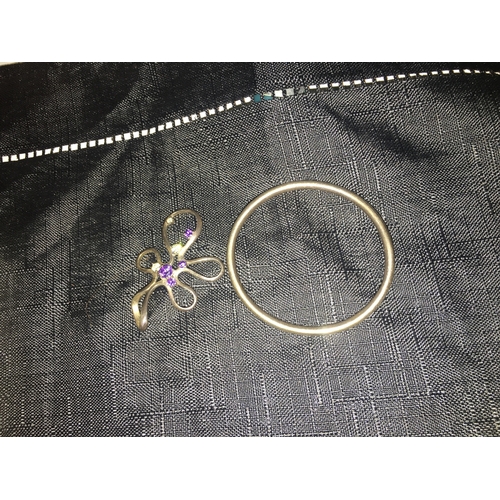 312 - SILVER PENDANT AND CHILDS BANGLE