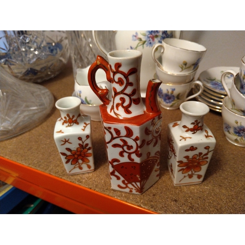 707 - LOVELY SMALL PAIR OF STAMPED ORIENTAL VASES & MATCHING POURER