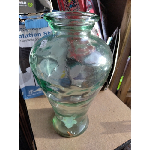 407 - LARGE GLASS VASE IN GREEN BUBBLE STYLE 40CM