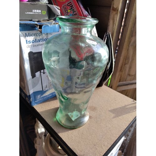 407 - LARGE GLASS VASE IN GREEN BUBBLE STYLE 40CM