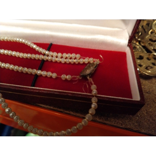 380 - BOXED PEARLS WITH SILVER CLASP