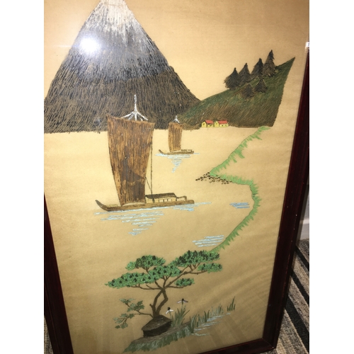 386 - VERY NICE Oriental Framed Embroidered Panel, approx 29 x 69cm.