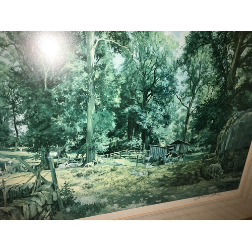 387 - VERY NICE Signed James McIntosh Patrick Print, Woodland Scene, approx 58 x 48cm.