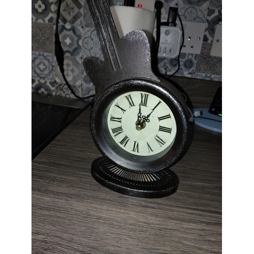 300E - UNUSUAL GUITAR MANTLE CLOCK IN WORKING ORDER