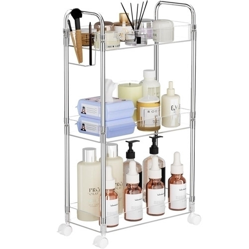 155 - NEW BOXED SPACEKEEPER Acrylic Storage Trolley,3-Tier Clear Rolling Utility Cart, Slide Out Storage O... 