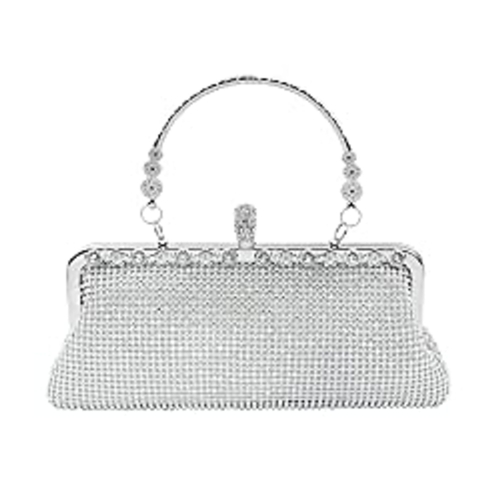 181 - NEW BOXED Silver Evening Clutch Purse Rhinestones Bag