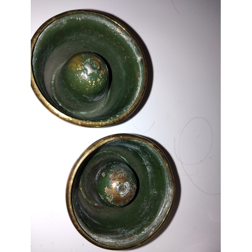 200B - NICE PAIR OF BRASS TRENCH WARE CRESTED ASH TRAYS