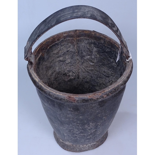 1 - A 19th century leather bucket with a leather swing handle, bucket height 11.5