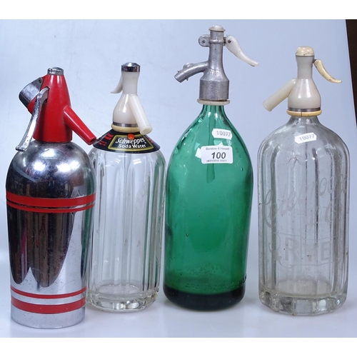 100 - A Vintage Colebrooke Rye soda syphon, a green glass syphon, and 2 others