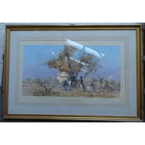 1013 - David Shepherd, 2 colour prints, old Charlie and zebras and Colony weavers, both signed in pencil, f... 