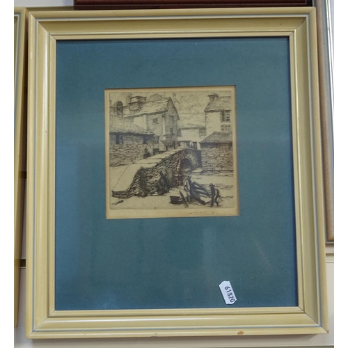 1019 - R Smith, a pair of Antique engravings, Cornish harbour studies, framed