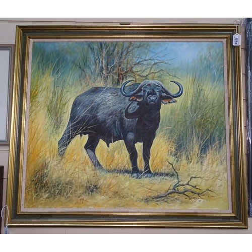 1023 - Winter, oil on canvas, Cape buffalo, signed and dated '87, 24