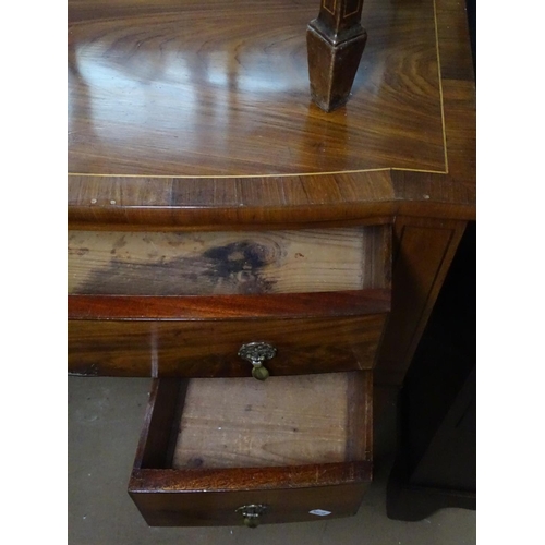 1105 - A 19th century mahogany bow-front knee-hole writing desk, cross-banded top, 1 long and 2 short drawe... 