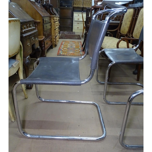 1127 - A set of 6 Mart Stam design cantilever chairs, in grey saddle leather, circa 1970