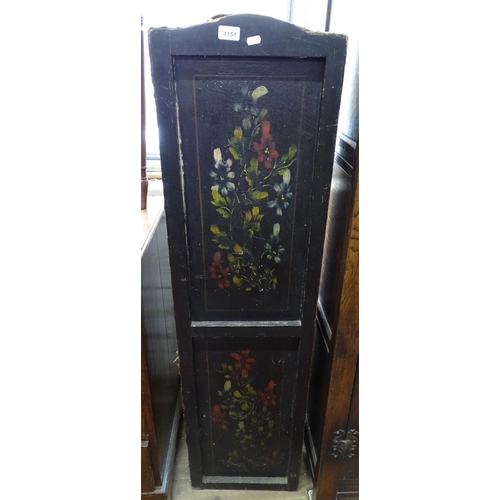 1151 - A 19th century 4-fold draught screen, with floral painted panels, H144cm, W148cm