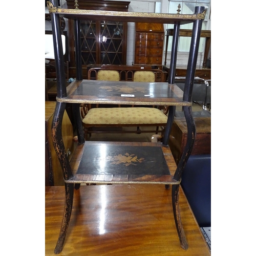 1161 - A 19th century Continental rosewood and ebonised 3-tier etagere, with a pierced brass gallery and ma... 