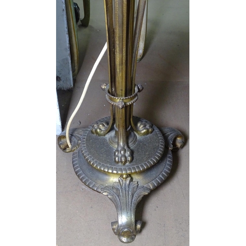 1164 - An ornate 19th century embossed brass standard lamp and shade, overall height 175cm