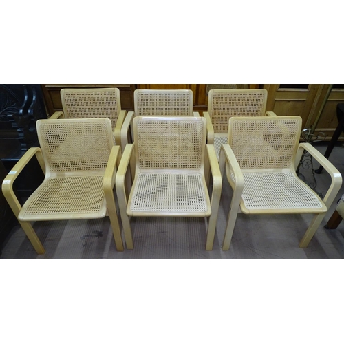 1173 - A set of 6 Italian ash bentwood armchairs with cane seat and back