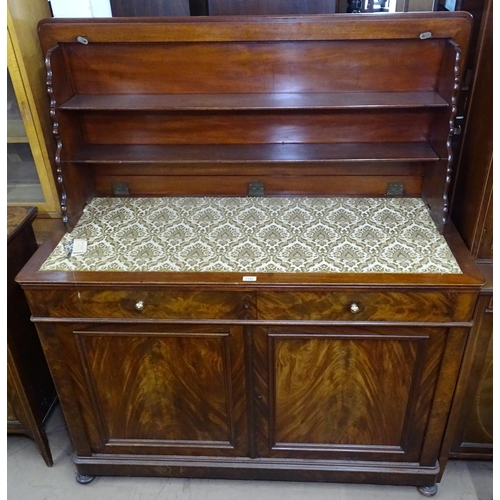 1192 - A 19th century French mahogany buffet, with rising top to reveal open shelves, drawers and panelled ... 