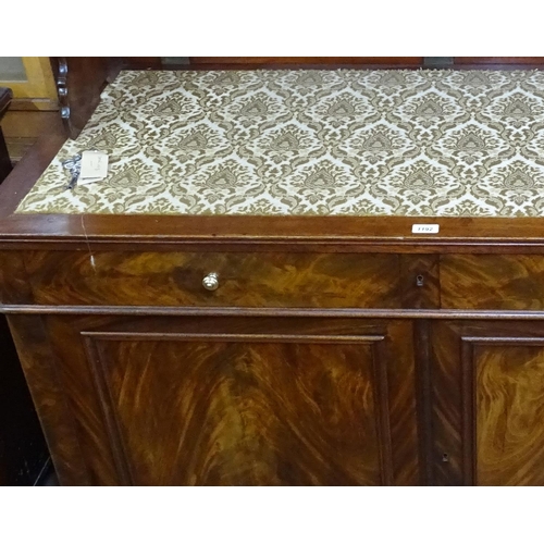 1192 - A 19th century French mahogany buffet, with rising top to reveal open shelves, drawers and panelled ... 