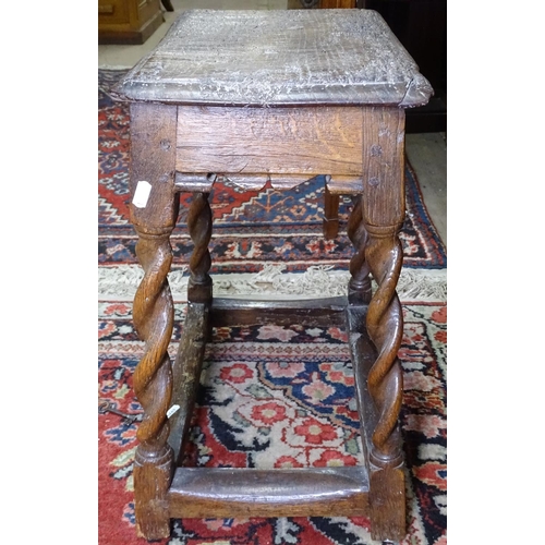 1194 - An early 18th century oak joint stool, with barley twist legs, W43cm