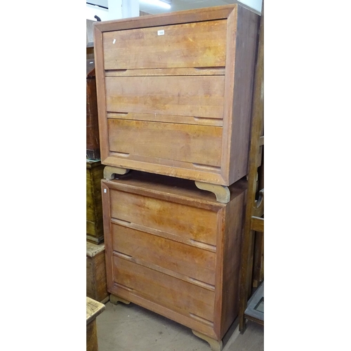 1202 - A pair of American Art Deco 3-drawer chests of drawers, W87cm