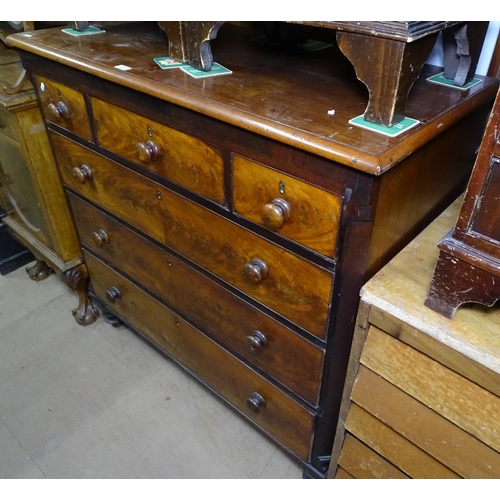 1216 - A 19th century mahogany chest, with 3 short and 3 long drawers on bun feet, W114cm