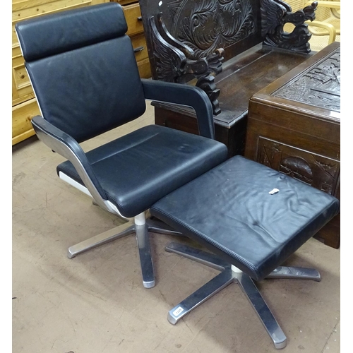 1225 - A Konig & Neurath, (Germany), black leather Charta lounge chair and ottoman, with white gloss back o... 