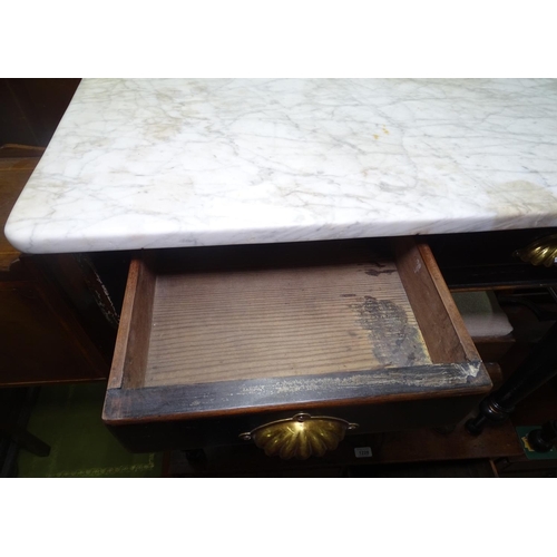 1230 - A Victorian ebonised marble-top washstand, with 2 drawers on baluster turned legs, W76cm