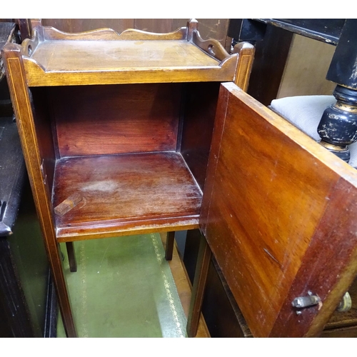 1231 - A 19th century satinwood-banded mahogany tray-top night cupboard, with single door, W36cm